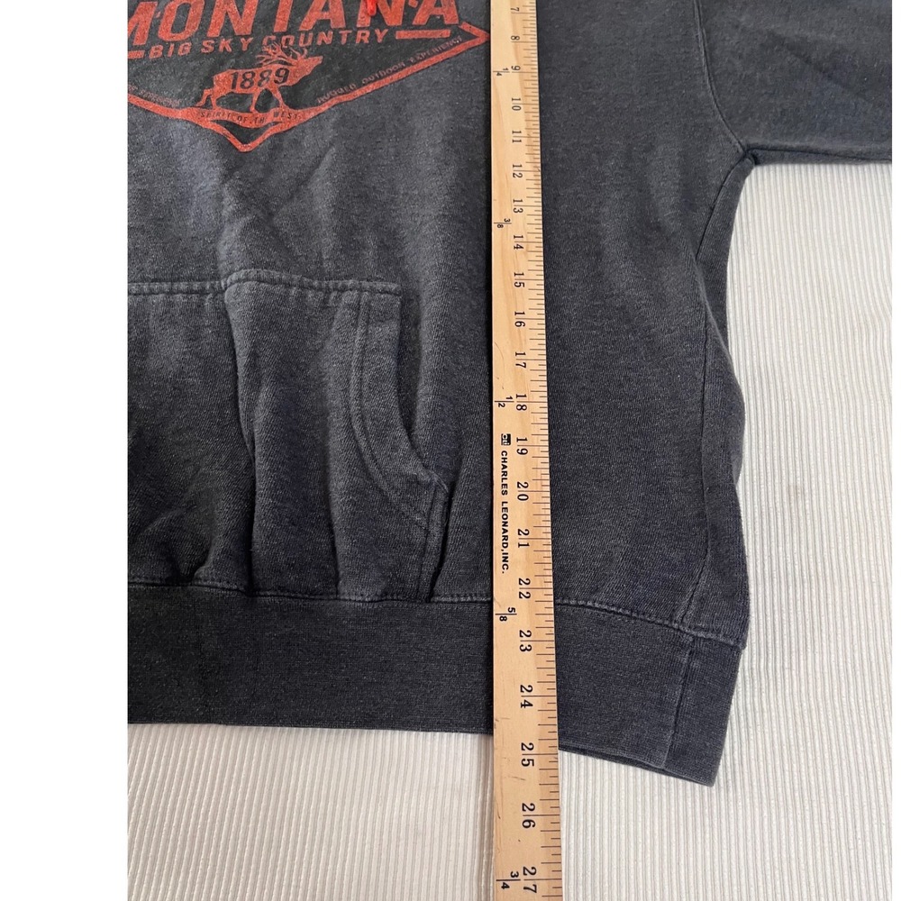 Montana Big Sky Country Graphic Hoodie Charcoal Grey Red Pullover Sweatshirt - Picture 4 of 5